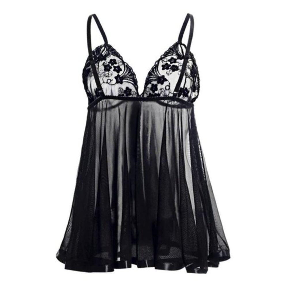 Black Sequin Baby Doll Lingerie XL 16 /18 sleepwear chemise and G-string thong